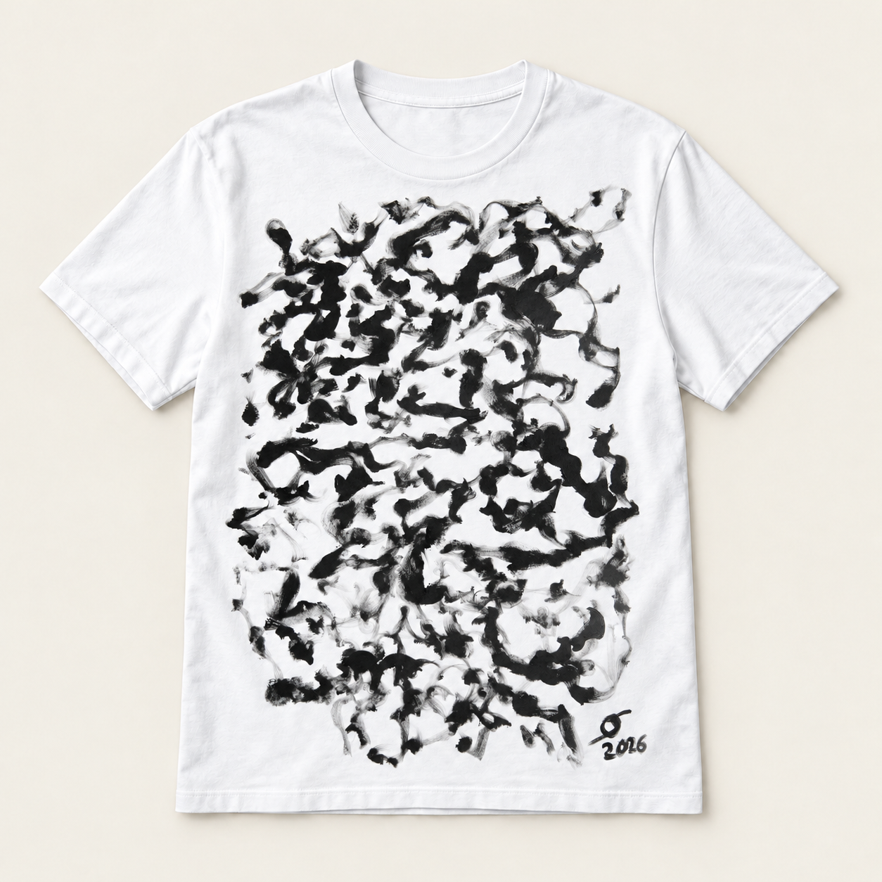 Emergence print on a white T-shirt