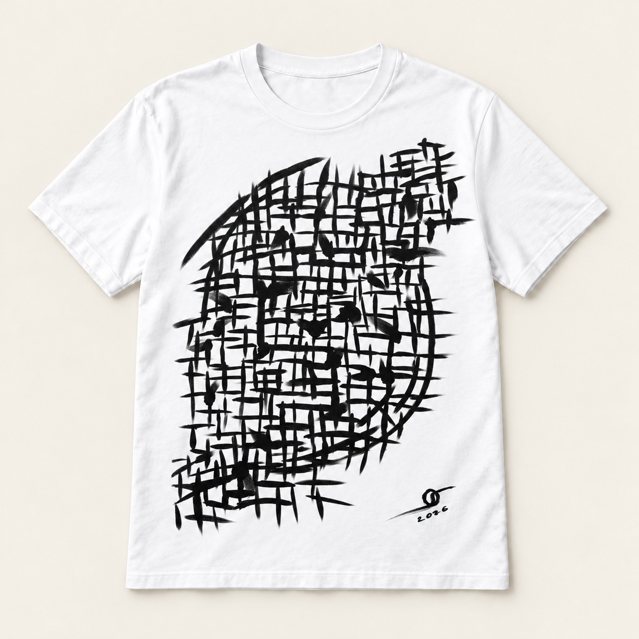 Entanglement print on a white T-shirt