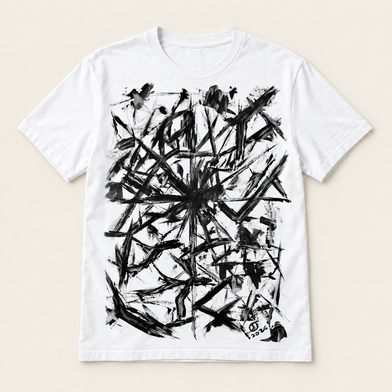 Fracture print on a white T-shirt