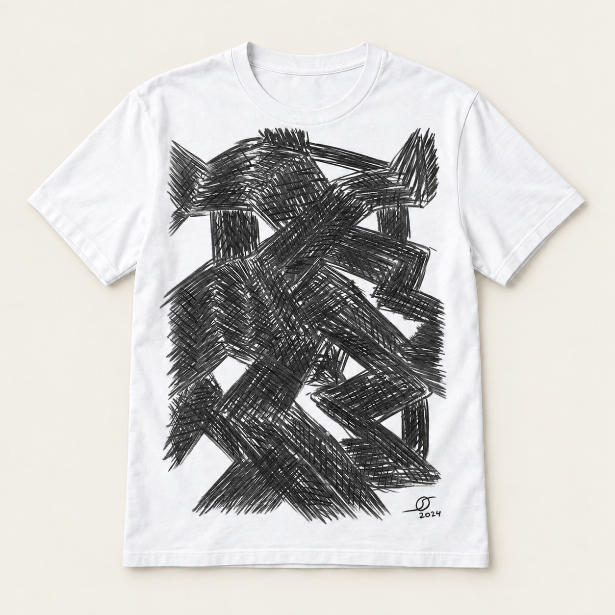 Structured Flow print on a white T-shirt